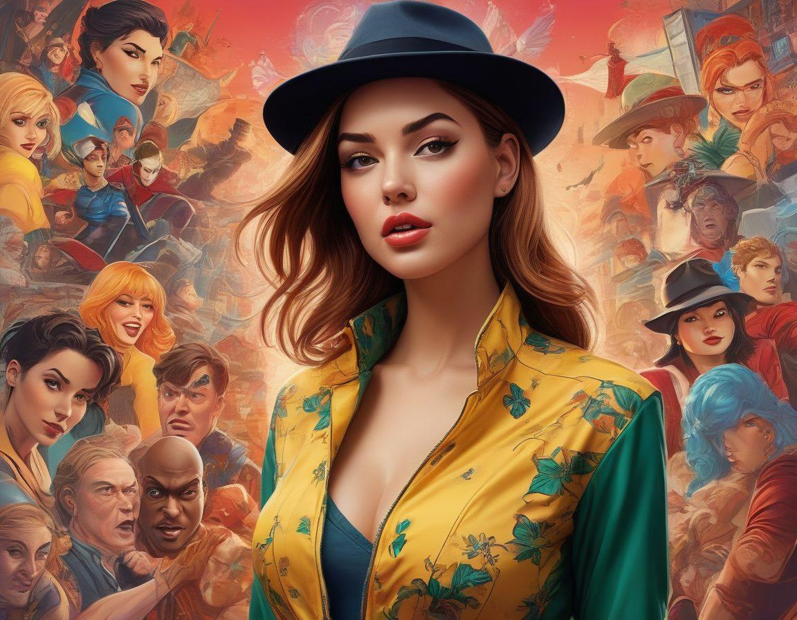 A dynamic collage featuring vibrant, eye-catching 3D characters from various adult comic panels, showcasing diverse emotions and expressions. Incorporate visually striking backgrounds that suggest fantasy realms, blending eroticism with storytelling elements. Emphasize vibrant colors and intricate details on characters' clothing and surroundings to create a captivating atmosphere. Include subtle hints of comic book textures for an authentic feel. super-realistic. vibrant colors. 3D. fantasy elements.